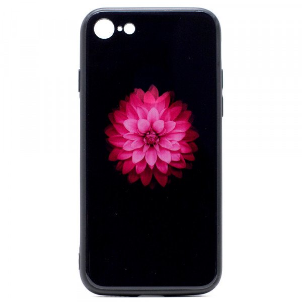 Wholesale iPhone 8 / 7 Design Tempered Glass Hybrid Case (Lotus Flower)